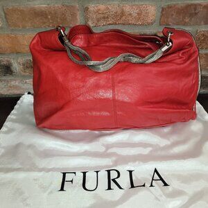 Vibrant Red Furla Purse with two straps.